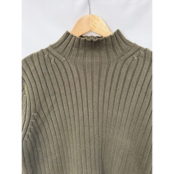 Lauren Ralph Lauren M Sweater Mock Neck RIBBED Green Cotton Cabin Chunky Casual - Picture 5 of 9